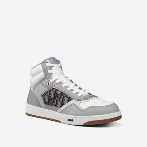 Dior Ayakkabı B27 High Top Gri - Dior Ayakkabi B27 High Top Sneaker Gray And White Smooth Calfskin With Beige Gri