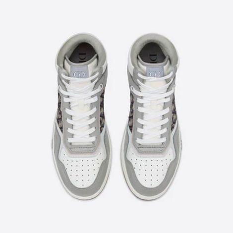 Dior Ayakkabı B27 High Top Gri - Dior Ayakkabi B27 High Top Sneaker Gray And White Smooth Calfskin With Beige Gri