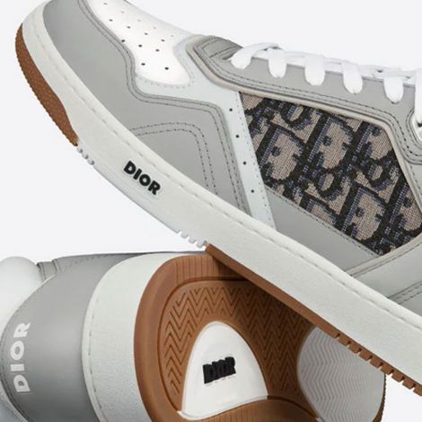 Dior Ayakkabı B27 High Top Gri - Dior Ayakkabi B27 High Top Sneaker Gray And White Smooth Calfskin With Beige Gri
