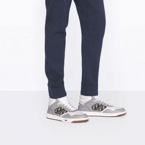 Dior Ayakkabı B27 High Top Gri - Dior Ayakkabi B27 High Top Sneaker Gray And White Smooth Calfskin With Beige Gri
