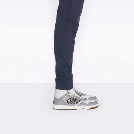 Dior Ayakkabı B27 High Top Gri - Dior Ayakkabi B27 High Top Sneaker Gray And White Smooth Calfskin With Beige Gri