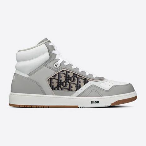 Dior Ayakkabı B27 High Top Gri - Dior Ayakkabi B27 High Top Sneaker Gray And White Smooth Calfskin With Beige Gri
