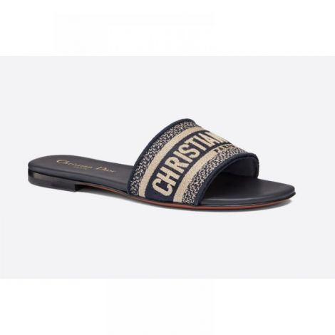 Dior Terlik Dway Slide Lacivert - Dior Dway Slide Deep Blue Embroidered Terlik Siyah