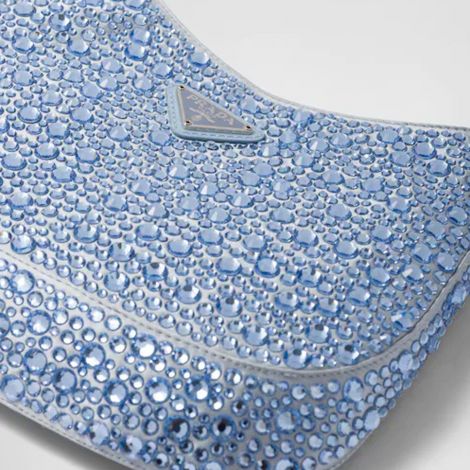Prada Çanta Cleo Crystals Mavi - Prada Canta Bag 22 Cleo Satin Bag With Crystals Beyaz Mavi