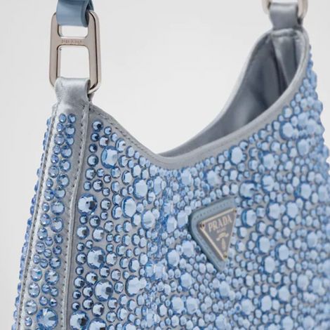 Prada Çanta Cleo Crystals Mavi - Prada Canta Bag 22 Cleo Satin Bag With Crystals Beyaz Mavi