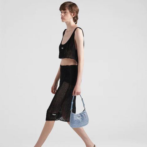 Prada Çanta Cleo Crystals Mavi - Prada Canta Bag 22 Cleo Satin Bag With Crystals Beyaz Mavi