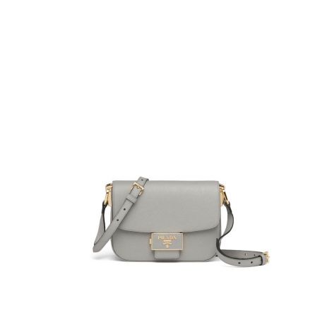 Prada Çanta Saffiano Gri - Prada Canta Saffiano Leather Prada Embleme Bag Cloudy Gray Gri