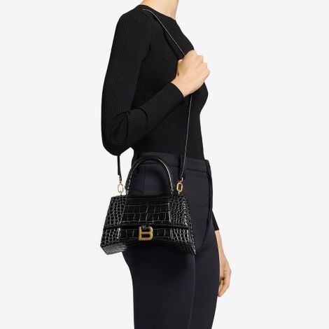 Balenciaga Çanta Hourglass Siyah - Balenciaga Canta Hourglass Handbags Small Top Handle Bag Siyah