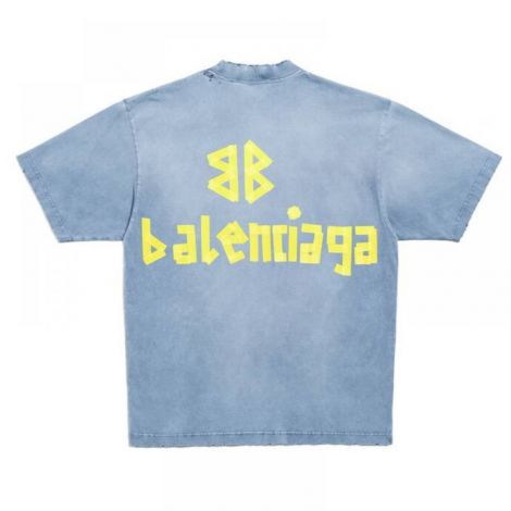 Balenciaga Tişört Tape Type Vintage Mavi - Balenciaga Tape Type Vintage T Shirt Balenciaga Erkek Tisort Balenciaga Tisort Mavi