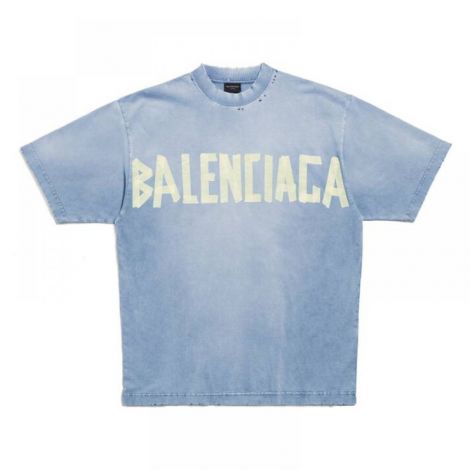 Balenciaga Tişört Tape Type Vintage Mavi - Balenciaga Tape Type Vintage T Shirt Balenciaga Erkek Tisort Balenciaga Tisort Mavi