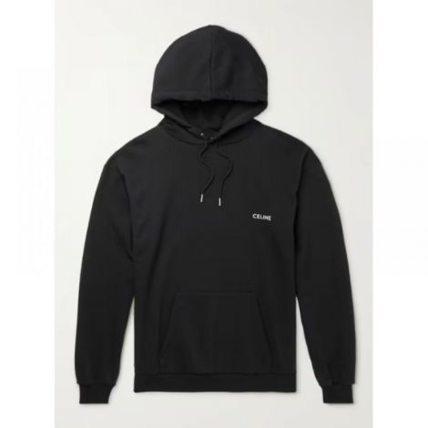 Celine Sweatshirt Hoodie Siyah - Celine Hoodie Logo Print Celine Sweatshirt Celine Kapusonlu Sweatshirt Siyah