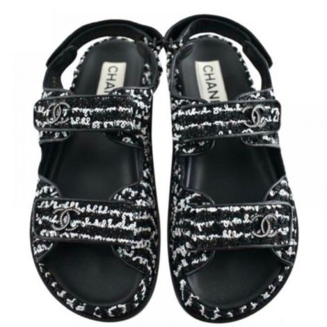 Chanel Sandalet Siyah/Beyaz - Chanel Kadin Sandalet Chanel Sandalet Chanel Women Sandals Chanel Velcro Dad Sandals Black White Chanel Kadin Cirt Cirtli Sandalet Siyah Beyaz