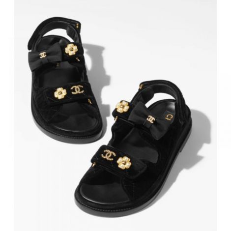 Chanel Sandalet Velvet Siyah - Chanel Kadin Sandalet Chanel Sandalet Velvet Chanel Sandalet Siyah