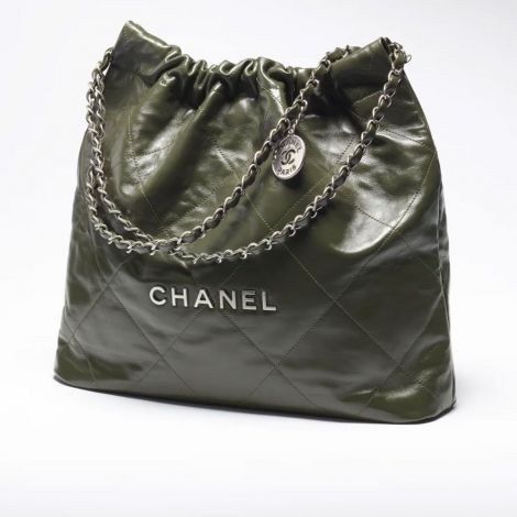 Chanel Çanta 22 Yeşil - Chanel Canta Bag Chanel 22 Canta Dana Derisi Ve Gumus Detaylar Haki Yesil
