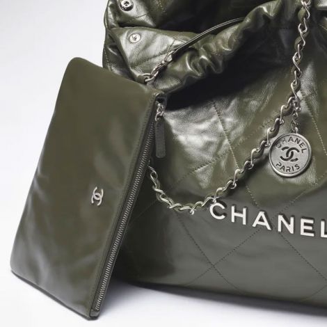 Chanel Çanta 22 Yeşil - Chanel Canta Bag Chanel 22 Canta Dana Derisi Ve Gumus Detaylar Haki Yesil