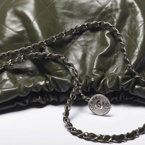 Chanel Çanta 22 Yeşil - Chanel Canta Bag Chanel 22 Canta Dana Derisi Ve Gumus Detaylar Haki Yesil