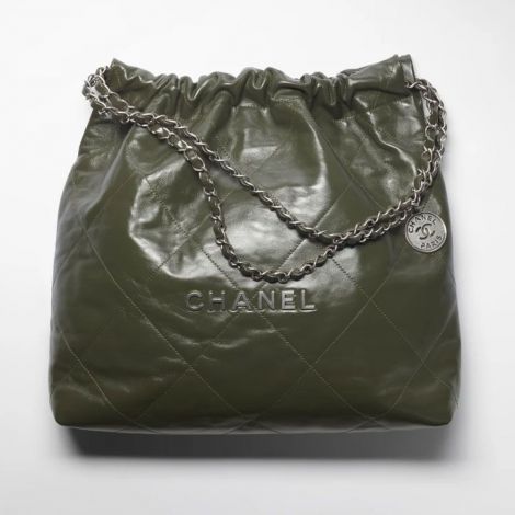 Chanel Çanta 22 Yeşil - Chanel Canta Bag Chanel 22 Canta Dana Derisi Ve Gumus Detaylar Haki Yesil