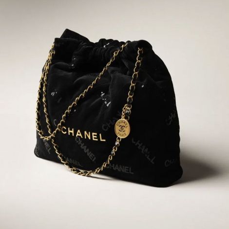 Chanel Çanta 22 Siyah - Chanel Canta Bag Chanel 22 Canta Kasmir Payetler Ve Altin Detaylar Siyah