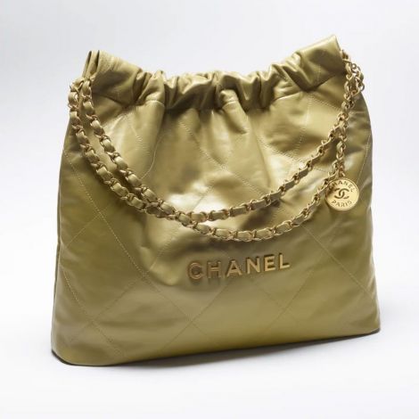 Chanel Çanta 22 Yeşil - Chanel Canta Bag Chanel 22 Canta Parlak Dana Derisi Ve Altin Detaylar Acik Yesil