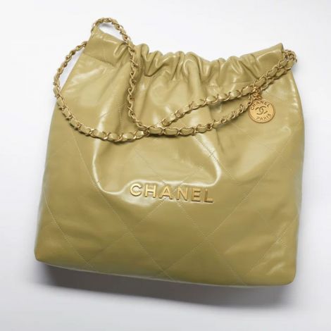 Chanel Çanta 22 Yeşil - Chanel Canta Bag Chanel 22 Canta Parlak Dana Derisi Ve Altin Detaylar Acik Yesil