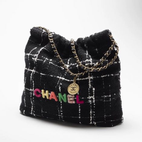 Chanel Çanta 22 Siyah - Chanel Canta Bag Chanel 22 Canta Yun Tuvit Ve Altin Detaylar Beyaz Siyah