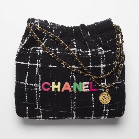 Chanel Çanta 22 Siyah - Chanel Canta Bag Chanel 22 Canta Yun Tuvit Ve Altin Detaylar Beyaz Siyah