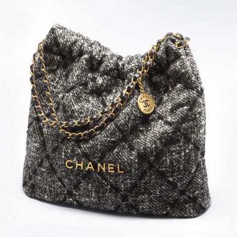 Chanel Çanta 22 Siyah - Chanel Canta Bag Chanel 22 Canta Yun Tuvit Ve Altin Detaylar Ekru Siyah