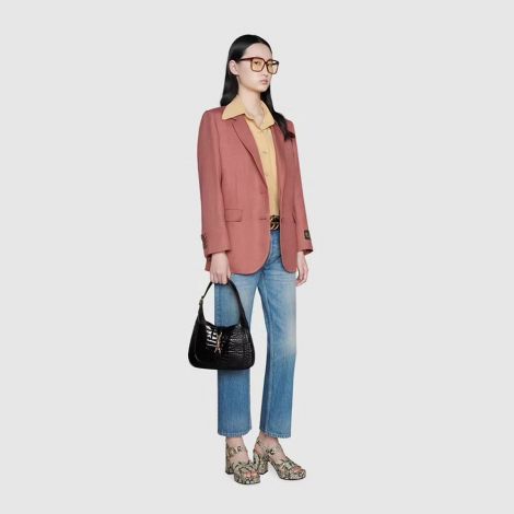 Gucci Çanta Jackie 1961 Siyah - Gucci Bag Canta Jackie 1961 Crocodile Small Shoulder Bag Black Siyah