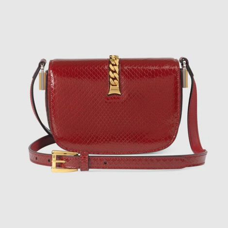 Gucci Çanta Sylvie 1969 Kırmızı - Gucci El Cantasi Sylvie 1969 Python Mini Shoulder Bag Red Kirmizi