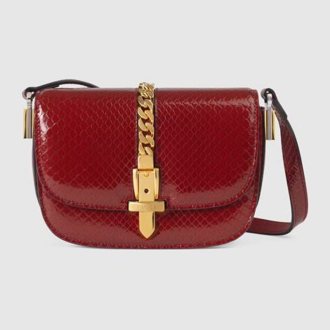 Gucci Çanta Sylvie 1969 Kırmızı - Gucci El Cantasi Sylvie 1969 Python Mini Shoulder Bag Red Kirmizi