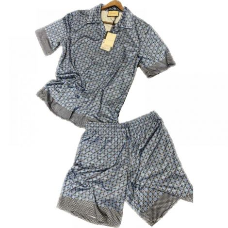 Gucci Şort ve Gömlek Takım Mavi - Gucci Tişört Gucci T Shirt Gucci şort Ve Tişört Takım Erkek Mavi