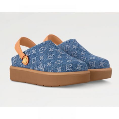 Louis Vuitton Aspen Platform Terlik Mavi - Louis Vuitton Kadin Terlik Louis Vuitton Terlik Louis Vuitton Women Aspen Platform Clog Mavi