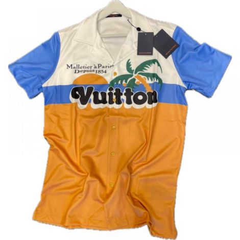 Louis Vuitton Gömlek Mavi/Sarı/Beyaz - Louis Vuitton Men Shirt Louis Vuitton Erkek Gomlek Louis Vuitton Gomlek 8762sari Mavi